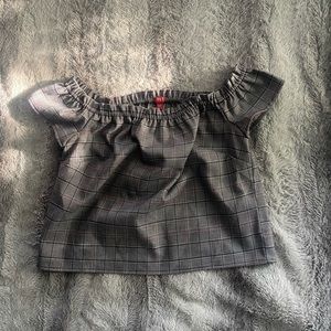 nice off the shoulder plaid printed cropped top